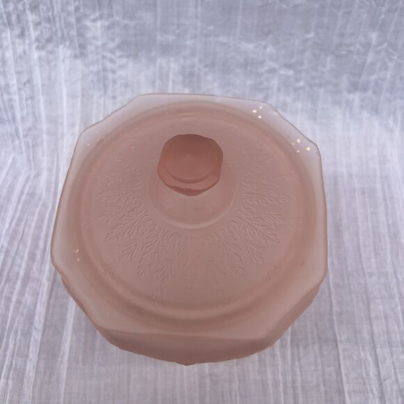 Vintage Pink Satin Depression Glass Frosted Princess Cookie Biscuit Jar With Lid - Picture 13 of 13